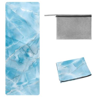 KikandKo Yoga Mat Towel Non Slip Sweat Absorbent Hot Yoga Towels, Soft Yoga Blankets with Travel Bag, Skidless Mat Cover for Workout, Gym, Fitness 72.8"x26.8", Light Blue Marble