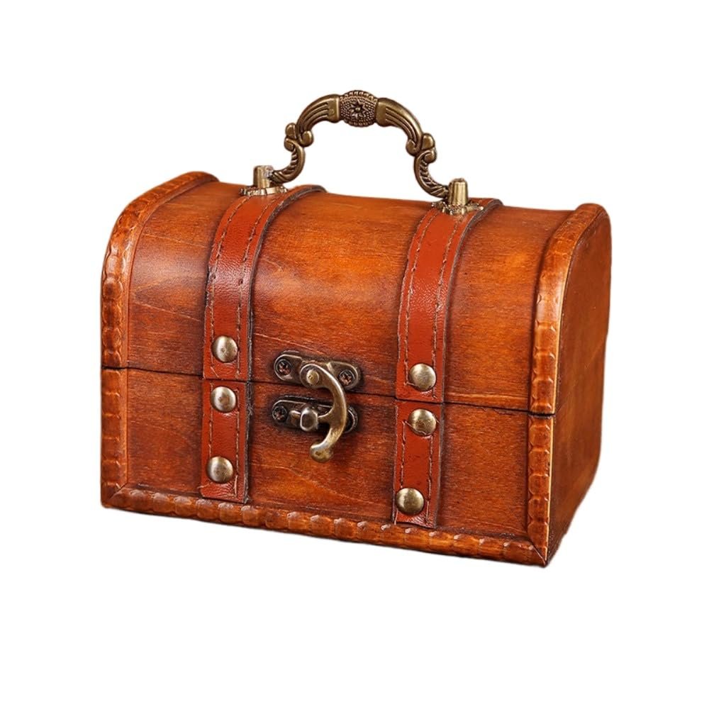 YTDJJWLS Vintage Wooden Box Jewelry Box Storage Box Exquisite Treasure Chest, Yellow