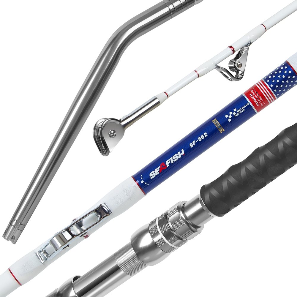 TRHUNTER Trolling Rod Saltwater Offshore Big Game Fishing Rod Conventional Boat Rod with Roller Guides (Bent, 5'6''(80-150LBS))