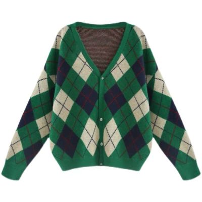 Hyipels Women's Long Sleeve Cardigan Sweater,Cute Y2K Top Knit Colorful Patterned V Neck Button Outwear S~XL