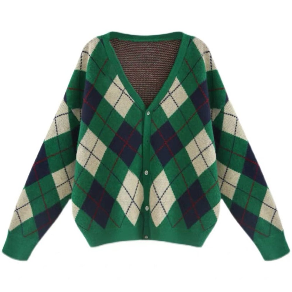 Hyipels Women's Long Sleeve Cardigan Sweater,Cute Y2K Top Knit Colorful Patterned V Neck Button Outwear S~XL