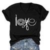 Womens Love Crochet Shirt Funny Letter Print Crochet Hook Yarn Graphic T-Shirt Knitting Lover Gift V Neck Tees Black view 1