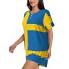 YQxwJL Swedish Flag Print Womens Summer Pajama Sets Sleepwear Ladies Short Sleeve Nightwear Pjs Lounge With Pockets Black, X-Large view 2