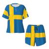 YQxwJL Swedish Flag Print Womens Summer Pajama Sets Sleepwear Ladies Short Sleeve Nightwear Pjs Lounge With Pockets Black, X-Large view 4
