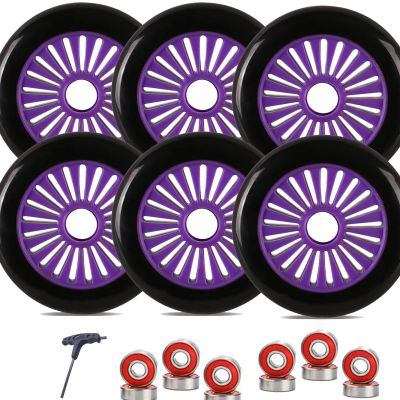 GXBHSP 3pcs 6pcs Inline Skate Wheels 125mm Skate Wheels Scooter Wheels 85A Inline Speed Skating Shoes Replacement wheel 5inch with Bearings for Wheelchair Cart Troller Kick Scooters (Purple,6)