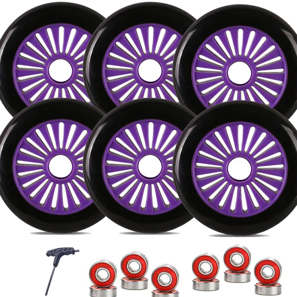 GXBHSP 3pcs 6pcs Inline Skate Wheels 125mm Skate Wheels Scooter Wheels 85A Inline Speed Skating Shoes Replacement wheel 5inch with Bearings for Wheelchair Cart Troller Kick Scooters (Purple,6)