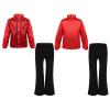 Kids Boys Sparkle Long Sleeve Shirt Blouse with Pants Set Hip Hop Jazz Street Disco Performance Costume Dancewear Red 6 Years view 4