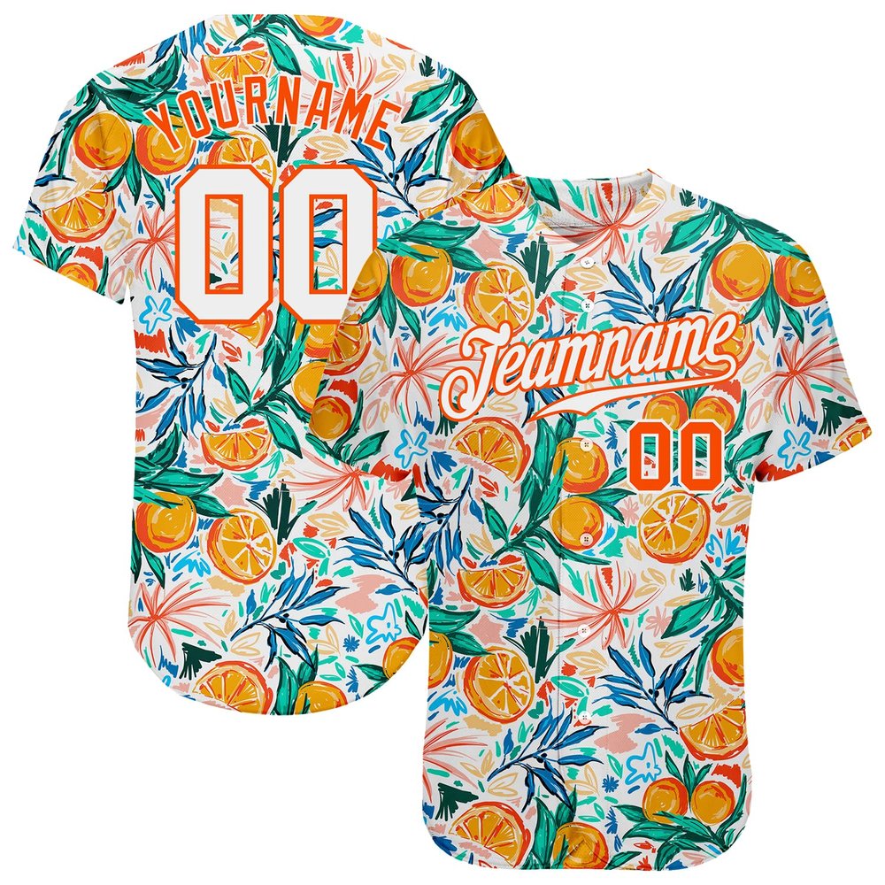Artistic Fruit-Themed Baseball Shirts with Orange and Leaves Print, Custom Baseball Jersey for Women Men Youth, Personalized Softball T-Shirts Sports Uniform with Name Number Logo Stitched