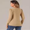 Allegra K Square Neck Sweaters for Women's Vintage Teacher Long Sleeve Pullover Ribbed Knit Top Large Khaki view 2