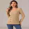 Allegra K Square Neck Sweaters for Women's Vintage Teacher Long Sleeve Pullover Ribbed Knit Top Large Khaki view 3