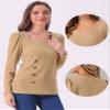 Allegra K Square Neck Sweaters for Women's Vintage Teacher Long Sleeve Pullover Ribbed Knit Top Large Khaki view 4
