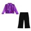 Kids Boys Sparkle Long Sleeve Button-Down Shirt Hip Hop Latin Jazz Dance Tops and Pants Performance Costume Purple 8 Years view 3