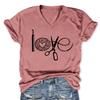Womens Love Crochet Shirt Funny Letter Print Crochet Hook Yarn Graphic T-Shirt Knitting Lover Gift V Neck Tees Pink view 1