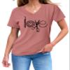 Womens Love Crochet Shirt Funny Letter Print Crochet Hook Yarn Graphic T-Shirt Knitting Lover Gift V Neck Tees Pink view 2