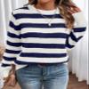 Dokotoo Womens Sweaters Elastic Crewneck Color Block Knit Tops Cute Loose Long Length Comfy Pullover Sweater Winter Clothes Womens Fall Fashion 2025 Navy Blue Small view 3