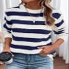Dokotoo Womens Sweaters Elastic Crewneck Color Block Knit Tops Cute Loose Long Length Comfy Pullover Sweater Winter Clothes Womens Fall Fashion 2025 Navy Blue Small view 4