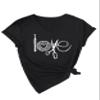 Womens Love Crochet Shirt Funny Letter Print Crochet Hook Yarn Graphic T-Shirt Knitting Lover Gift V Neck Tees Black view 2