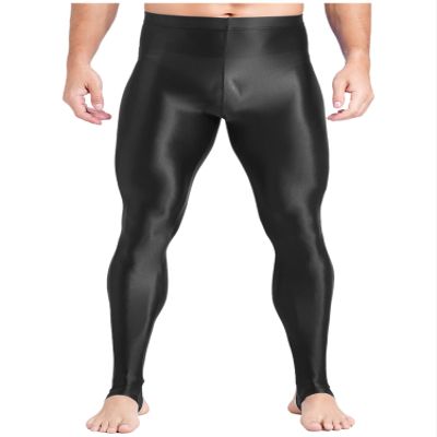 Jugaoge Mens Compression Stirrup Pants Base Layer Running Tights Leggings Tummy Control Sports Pants Black Large
