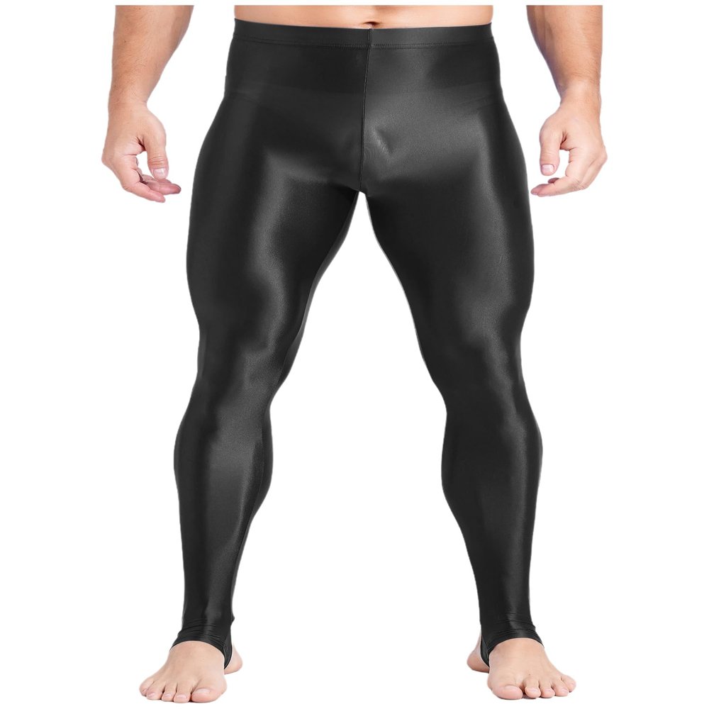 Jugaoge Mens Compression Stirrup Pants Base Layer Running Tights Leggings Tummy Control Sports Pants Black Large