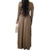 Generic Women Deep V Neck Long Sleeve Slit Dress 2024 Fall Elegant Formal Wedding Guest Cocktail Evening Prom Maxi Long Dress (Small,Brown) view 2