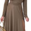 Generic Women Deep V Neck Long Sleeve Slit Dress 2024 Fall Elegant Formal Wedding Guest Cocktail Evening Prom Maxi Long Dress (Small,Brown) view 4