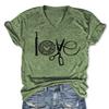Womens Love Crochet Shirt Funny Letter Print Crochet Hook Yarn Graphic T-Shirt Knitting Lover Gift V Neck Tees Green view 1