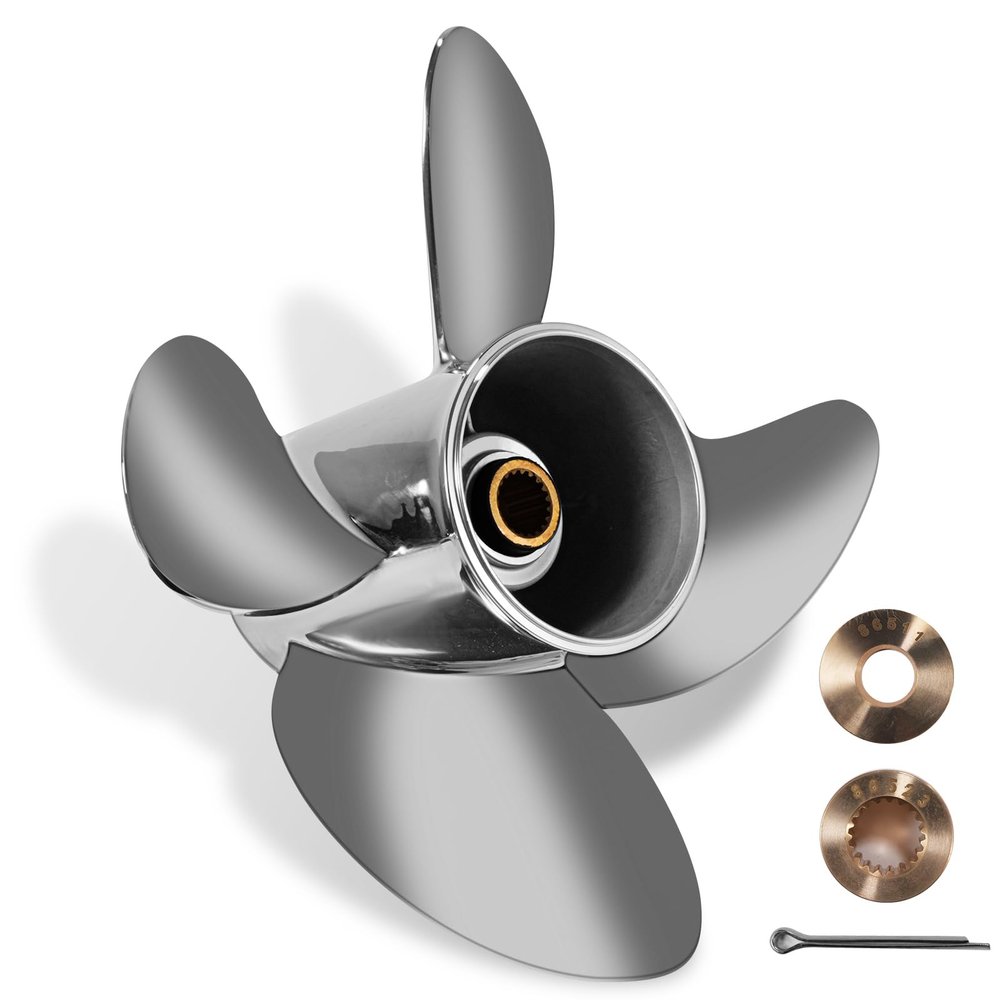 YOUNG PROPS 14 1/2x 16 Stainless Steel Outboard Boat Propeller for Mercury Engines 135-300 HP 14.5x16 Prop Hub Kits Included 4-Blades 15 Tooth RH