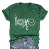 Womens Love Crochet Shirt Funny Letter Print Crochet Hook Yarn Graphic T-Shirt Knitting Lover Gift V Neck Tees Dark Green view 1