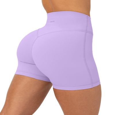 PAVOI ACTIVE Buttery Soft Yoga Workout Shorts for Women - High Waisted Butt Sculpting 4" Gym Biker Shorts - FlexFlow - Small, Lilac