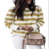 Dokotoo Womens Sweaters Elastic Crewneck Color Block Knit Tops Cute Loose Long Length Comfy Pullover Sweater Winter Clothes Womens Fall Fashion 2025 Beige Small view 1