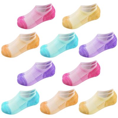 BOOPH 10 Pairs Kids Socks Boys Girls Athletic Ankle Socks Full Cushioned Low Cut Uniform No Show Sock Rose Red/Orange/Blue/Purple/Yellow 6-8 Years