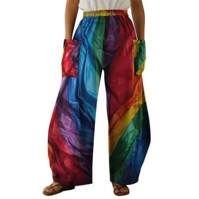 Sipumia Women's Loose LGBT Gay Pride Rainbow Printed Harem Pants Hippie Palazzo Pants Boho Joggers Yoga Clothes Colour05 4XL