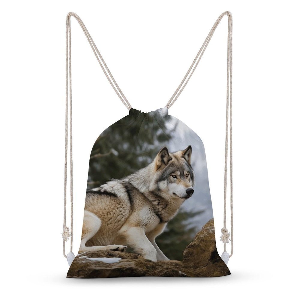 DJUETRUI Drawstring Bags Drawstring Backpack Snow Mountain Wild Wolf Sports Gym Bag for Women Men Sports Sackpack