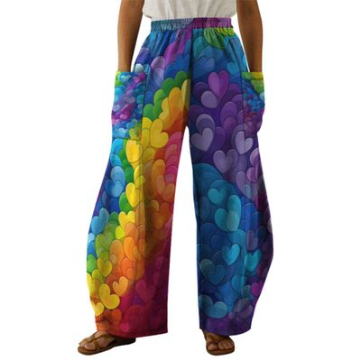 Sipumia Women's Loose LGBT Gay Pride Rainbow Printed Harem Pants Hippie Palazzo Pants Boho Joggers Yoga Clothes Colour07 4XL