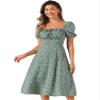 Allegra K Peasant Floral Dresses for Women's Puff Sleeve Smocked Square Neck Milkmaid Midi Dress X-Small Gray Green view 1