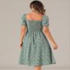 Allegra K Peasant Floral Dresses for Women's Puff Sleeve Smocked Square Neck Milkmaid Midi Dress X-Small Gray Green view 2