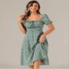 Allegra K Peasant Floral Dresses for Women's Puff Sleeve Smocked Square Neck Milkmaid Midi Dress X-Small Gray Green view 3