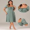 Allegra K Peasant Floral Dresses for Women's Puff Sleeve Smocked Square Neck Milkmaid Midi Dress X-Small Gray Green view 4
