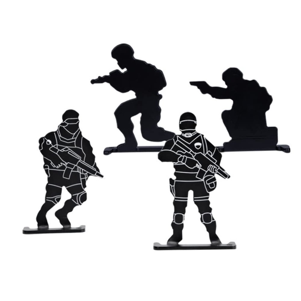 OnIUeZky Soldier Shooting Targets Metal Black Portable for Outdoor AEG GBB Airsoft Training Practicing Paintball Accessories 4PCS.