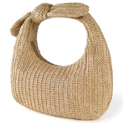 Holibanna Woven Handbag with Bow Decorative Handle Small Portable Straw Tote Bag for Women Beach Travel Picnic Storage