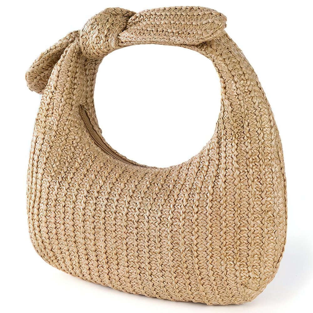 Holibanna Woven Handbag with Bow Decorative Handle Small Portable Straw Tote Bag for Women Beach Travel Picnic Storage