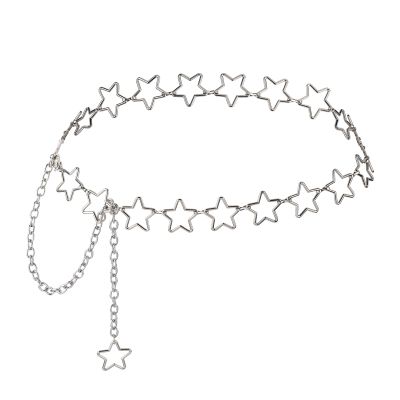 Women's Star Waist Chain, Silver Chain Belt Metal Belly Chain Adjustable Body Chains Plus Size Belt Chain Trendy Western Belly Chains Belt Jewelry with Long Tassel for Women Girls Dresses Skirts Jeans