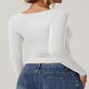 QINSEN Women's Sweetheart Neck Long Sleeve Crop Tops Double Lined Slim Fit T Shirts Basic Tee White S view 3
