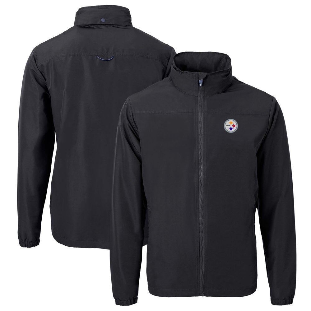 Cutter & Buck Men's Black Pittsburgh Steelers Big & Tall Charter Eco Knit Recycled Full-Zip Jacket