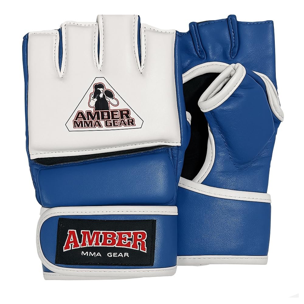 Premium Leather MMA Amateur Competition Gloves: Durable, Stylish Gear for Versatile Usage in Training and Competition, Blue, Large