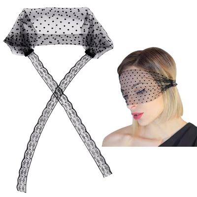 FINGERINSPIRE 2 Pcs Bridal Face Veil - Black Lace Tied Veil Mesh Birdcage Fascinator Headband for Wedding & Tea Party