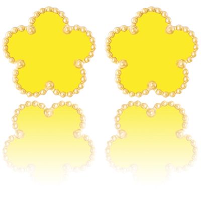 14K Gold Four Leaf Clover Stud Earrings for Women Lucky Flower Jewelry (Yellow-14K Gold)