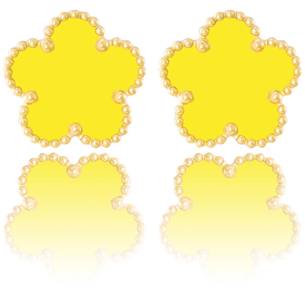 14K Gold Four Leaf Clover Stud Earrings for Women Lucky Flower Jewelry (Yellow-14K Gold)