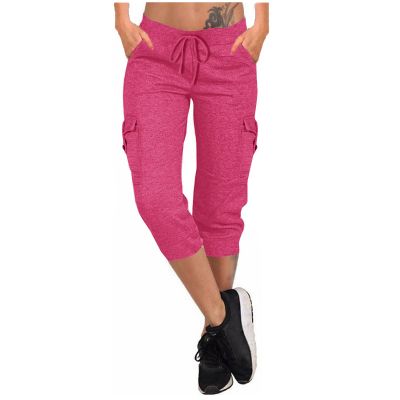 Active Capri Pants for Women Joggers Stretch Lightweight Casual Pant Capri with Drawstring Pockets Hiking Pants Plus Size Hiking Pants Women Hot Pink 2X