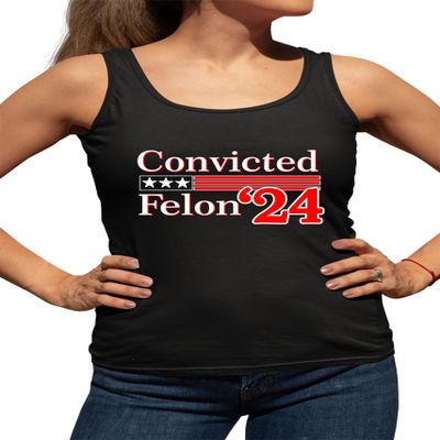 Go All Out X-Large Black Women Fitted Convicted Felon '24 Sleeveless Tank Top T-Shirt